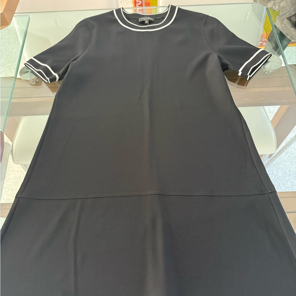rag & bone Black Mini Shift Dress with White Trim Detail